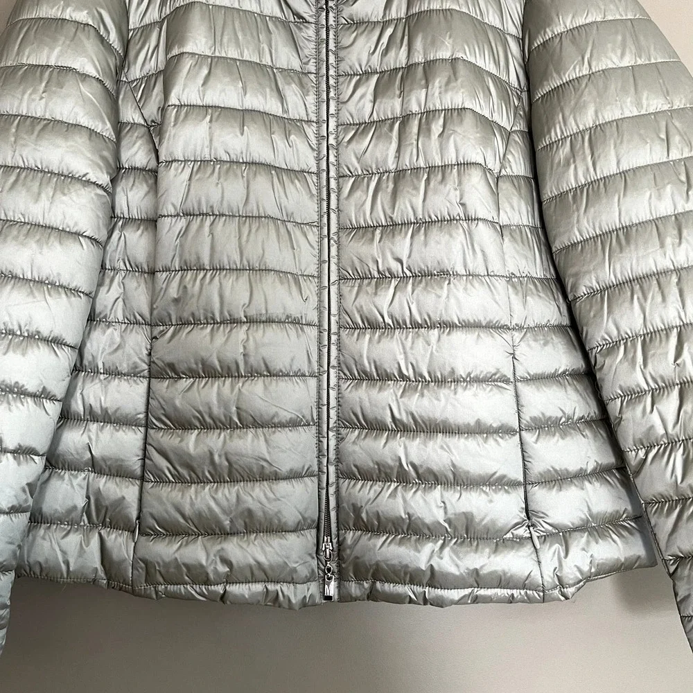 NWOT Madeleine Quilted Jacket Sage‎ Green Size 16 Puffer Full Zip Ruffle Back